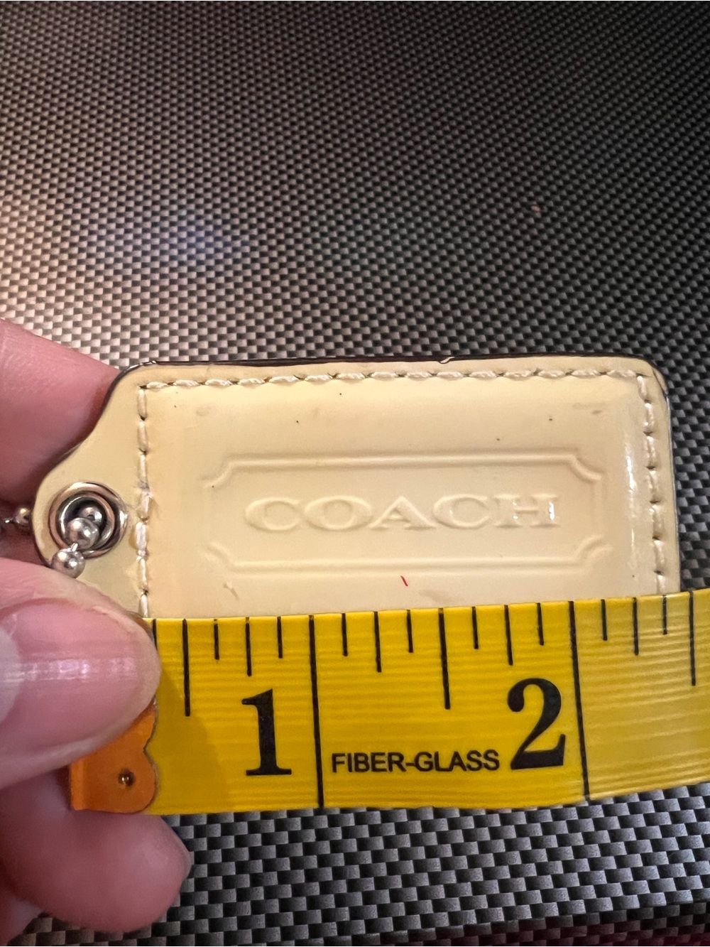 COACH yellow cream patent Leather hang tag Keychain with silver hardware